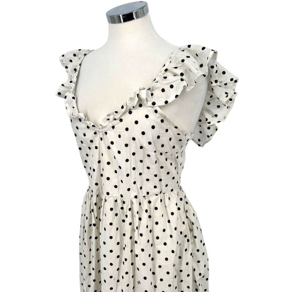 Boohoo Polka Dot Ruffle Midi Dress Open Back Tie Detail White Black Size 8 NWT - Picture 5 of 12